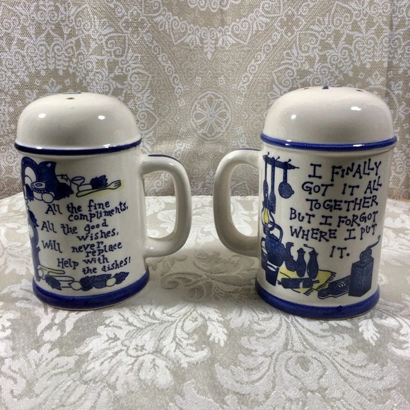 Vintage Ceramic Handled Large Salt and Pepper Shakers - Made in Japan - Picture 1 of 8